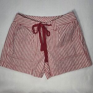 Lands' End Women's Red White Striped Linen Cotton Blend Chino Shorts Size 0